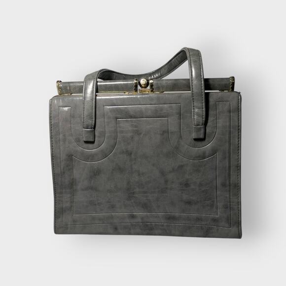 1970s Gray Vinyl Handbag by JR Florida, Vintage Top Handle Purse Retro - Picture 3 of 14